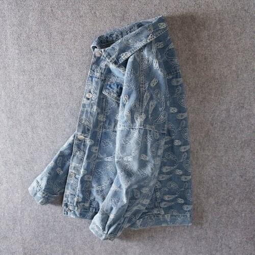 Hip Hop Jacquard Mens Shirt Spring Long Sleeve Fashion Button Up Denim Shirts Loose Fit Casual Tops Harajuku Couple Jean Shirts