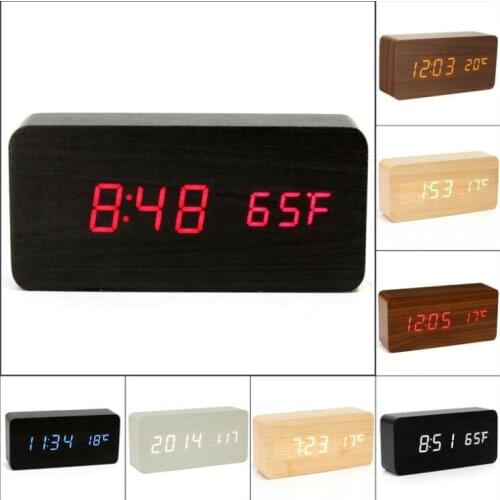 Modern sensor Wood Clock Dual led display Bamboo Clock digital alarm clock Led Clock Show Temp Time Voice Control lin5130