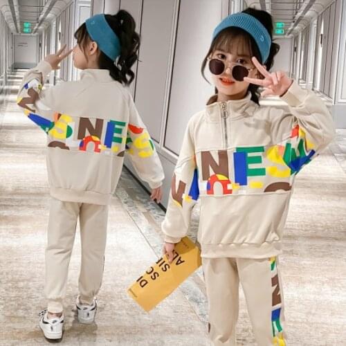 Girls Suits Sweatshirts + Pants Sets Kids Teenagers 2021 Fashion Spring Autumn Tracksuits Cotton Children Clothing Sportswear