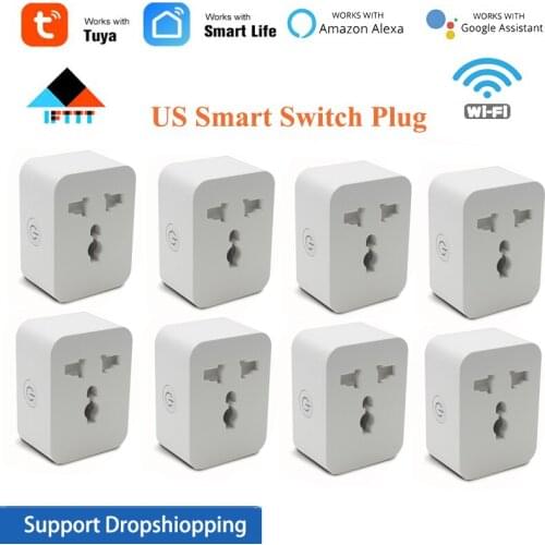 1-5PCS 10A/15A US Smart Switch Plug Graffiti WiFi + Bluetooth Timing Conversion Smart Life APP,Work with Alexa Google Home IFTTT