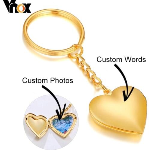 Vnox Personalize Engrave Name Heart Locket Key Chains for Women Men,Custom Family Love Photos Anniversary Keepsake Gifts