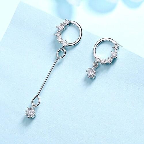 Prevent Allergy Asymmetrical 925 sterling silver Zircon Earrings For Women pendientes oorbellen Statement Earring Girl