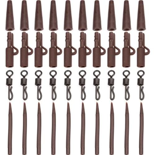 10set 40pcs Carp Fishing End Tackle lead clips Quick Change swivels Anti Tangle Sleeves Brown