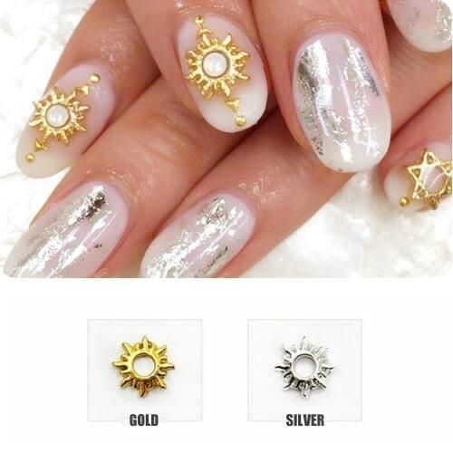 100pcs/lot latest 3d fashion alloy nail art charms sun circle gold and silver color