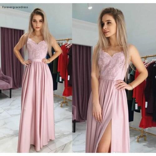2019 Cheap Split Prom Dress A Line Lace Appliques Long Formal Pageant Holidays Wear Graduation Evening Party Gown Plus Size