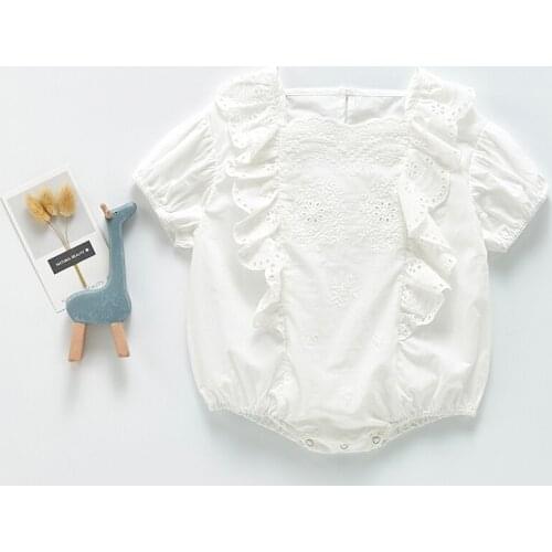 2021 Summer Cheap Newborn Baby Girl Cotton Romper Solid Color Short Sleeve Lace Bodysuits Jumpsuits Infant Baby Casual Clothes