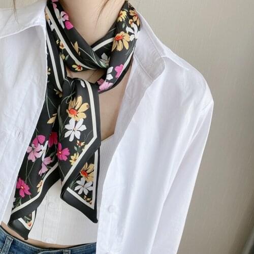 2021 Silk Scarf Women Fashion Print Small Neck Scarfs Office Lady Hair Band Foulard Hand Kerchief Female Bandana Shawl