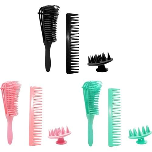 3pcs Scalp Massage Comb Kit Detangling Hairbrush for Curly Hair Smooth Brush Set Comb Barber Hair Care Styling Tool