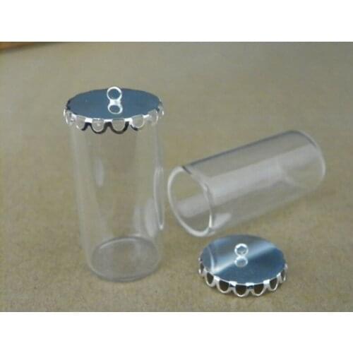 40x20mm One side open tube shap glass globe with silver plated flower ring base glass bottle pendant fashion jewelry pendant