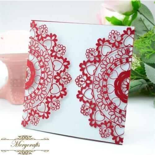 50pieces Latest beautiful wedding card design laser cut red wedding invitations