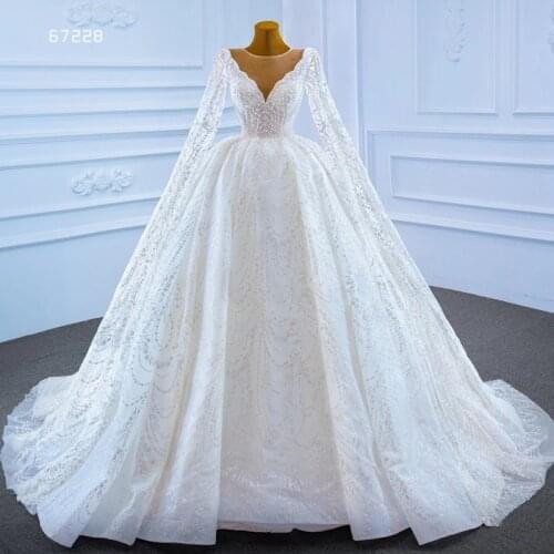 Vestido De Novia 2021 Elegant Wedding Dresses With Shawl Long Sleeves Pearls Deep V-neck Sexy Bridal Gowns Lace Robe De Mariage