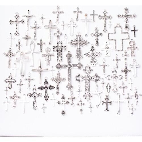 70 hot sale cross mixed antique silver bracelet necklace handmade jewelry making wholesale DIY accessories