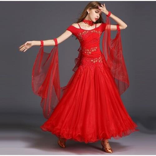 Ballroom dress fabric dance Modern new suit costumes acting dance skirt red colour profesional dance clothes stage performance