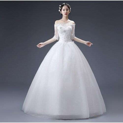 Bealegantom 2019 Cheap Stock White Half Sleeve Wedding Dresses Beaded Lace Up Bridal Gowns Vestido De Novia QA1481