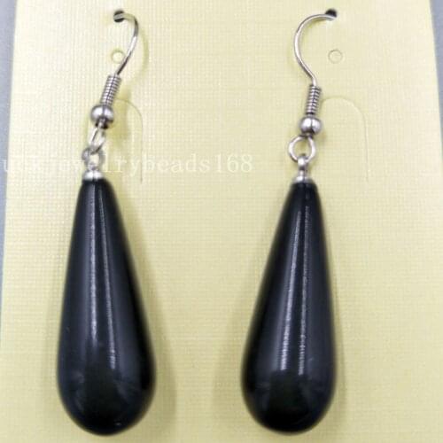 Free Shipping Women Fashion Jewelry 10x29mm Black Carnelian Water Drop Women Bead Dangle Earrings Pair C5101