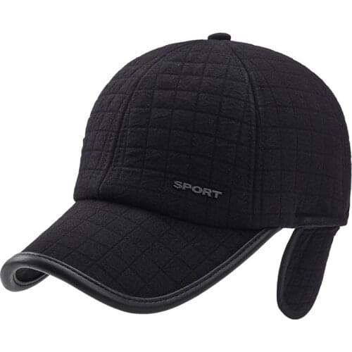 HOT Winter Baseball Cap For Men with Earflaps Warm Cotton Thicker Snapback Cap Men Fathers Hats Ear Protection Caps