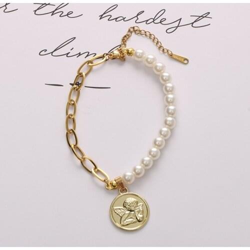 Fashion Trendy Handmade Beads Chain Link Charm Bracelet for Women Girls Gold Pearl Bangle Bracelet Summer Jewelry No Fading Gift