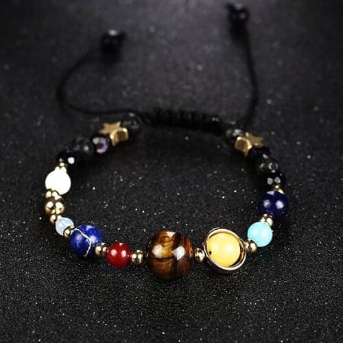 Hot sell lady galactic solar system eight and nine planets bracelet guardian star stone bead bracelet man indian jewelry gem