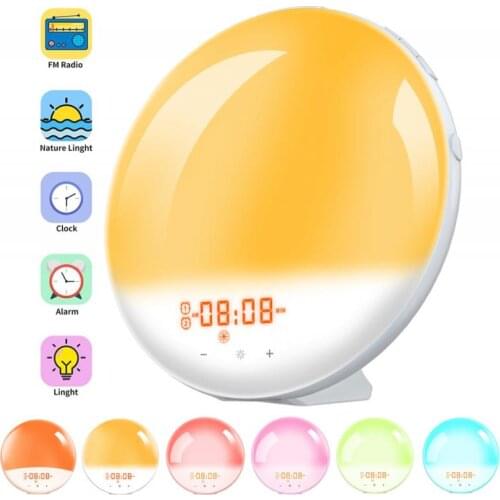 7 Colors Wake Up Light Sunrise Alarm Clock Sleep Aid Smart Digital Snooze Nature Night Lamp Nature Sounds FM Radio Home Supplies