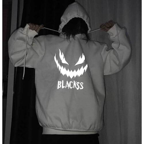 Black Angel letter Printed Street Style Hoodies White Party Winter Warm New Pullover Spring Coat Women Punk Cool Hoodies