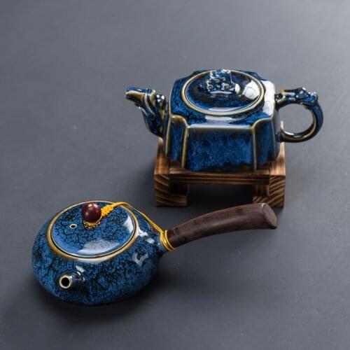 Kiln glazed teapot ceramic tea maker Chinese antique kung fu tea set light luxury creative teapot side handle with filter hole