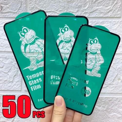 50pcs 18D Tempered Glass Full Glue Cover Curved Screen Protector Film For iPhone 12 Mini 11 Pro Max XS XR X 8 7 6 6S Plus SE