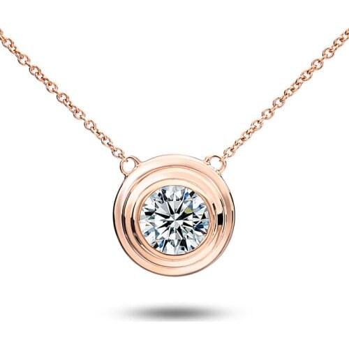 Classic Clavicle Chain Pendant 18K Rose Gold Round Shape Moissanite Diamond Fine Pendant Necklace Gifts for Women