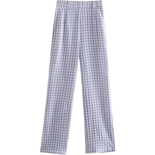 DOUJILI Plaid Lattice Pants High Waist Long Trousers High Quality Ladies Office Long Pants For Ladies