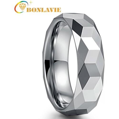 BONLAVIE Fashion Hot Mens Tungsten Carbide Rings 6MM Rhombus Polished Silver Color Rings for Male Jewelry Comfort Fit Size