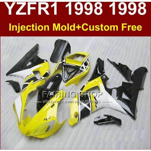 Racing fairings kit for YAMAHA YZF R1 YZF1000 98 99 motorcycle yellow black fairing parts R1 1998 1999 YZF R1 S8K