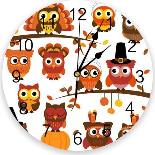 Cartoon Animal Owl Branches Leaves Creative Wall Clock For Home Office Decoration Living Room Bedroom Kids Room Hanging Watch