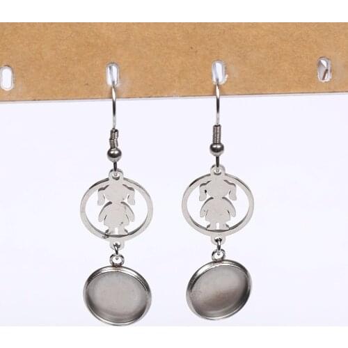 Onwear 5pairs stainless steel dangle blank earring base 12mm dia cabochon bezel settings diy hooks findings for jewelry making