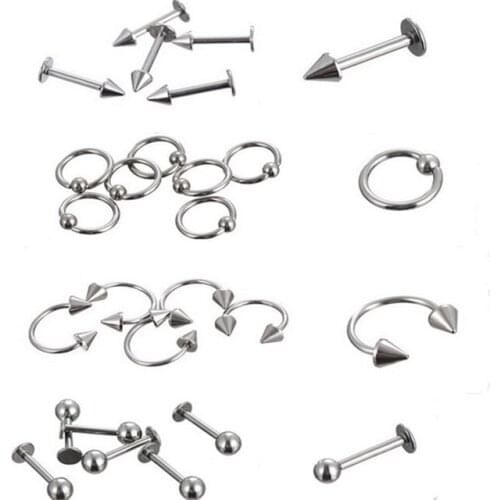 LOT100pcs Body Jewelry - Surgical Steel Ear/Nose/ Lip Labret Bar Lip Piercing CBR Horseshoes Sliver Mix Styles
