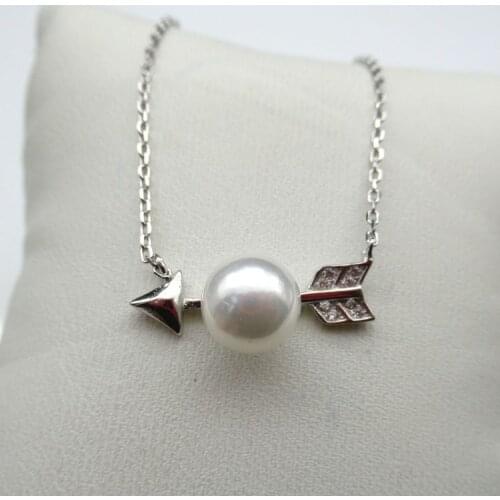 MADALENA SARARA 925 Sterling Silver and 9mm AAA Freshwater Pearl Pendant Necklace Fashion Style Chain Necklace