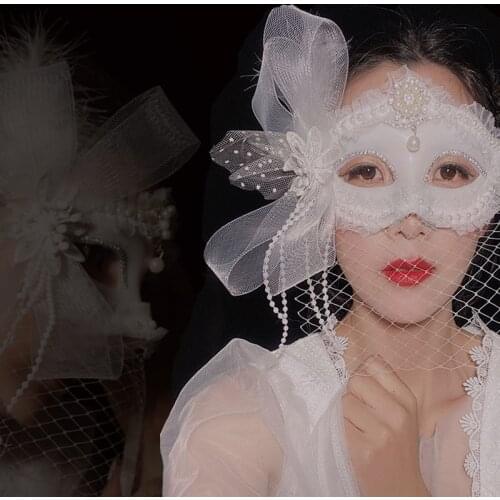 Cosplay Mask Makeup Party Sexy Veiled Lady Elegant Halloween Carnival Masks Vintage Masquerade Beaded Handmade Eye Mask