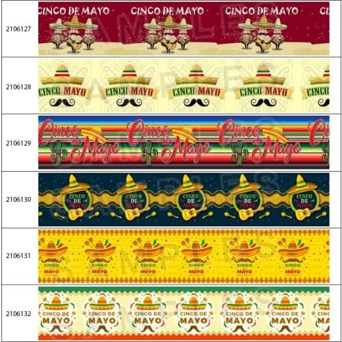 Mexican Flowers Printed Grosgrain Ribbon Cinco de Mayo Day 5Yards for DIY Hair Bow Handmade Material Headdress