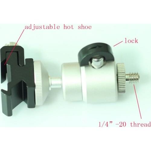 Mini ball head 1/4" + Hot Shoe to Bracket / Tripod Mount Adapter Trigger/Camera