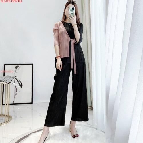 Miyake Folds Temperament Set Spring and Summer New Casual Loose Show Thin Fashion Wide-leg Pants Two-piece Suit Pleats Trousers