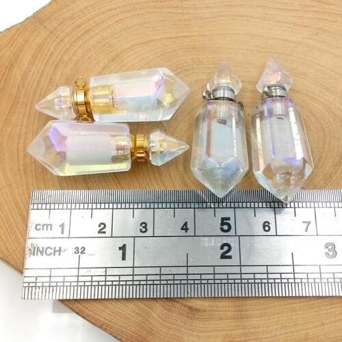 New Fashion gold-plated perfume bottle Aura Angel Quartz Titanium AB Crystal Point Faceted Pendant shine charm for Necklace