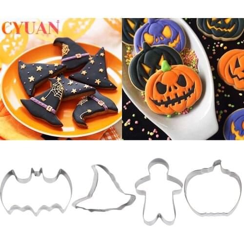 Halloween Cookie Cutter Set Pumpkin Witch Hat Ghost Bat Spider Web Biscuit Cut Mold Cake Baking Tools Halloween Party Supplies