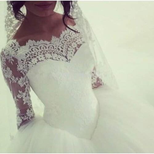 Boat Neck Long Lace Sleeves Princess 2018 New Arrival Ball Gown Bridal Gown Romantic casamento mother of the bride dresses