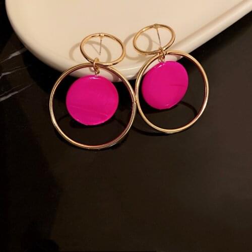 Origin Summer Vintage Rose Red Shell Arcylic Drop Earrings for Women Gold Color Metal Hollow Round Statement Dangle Earrings