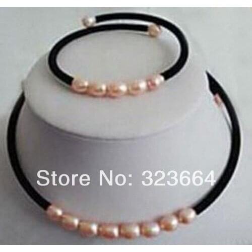 Jewellery 7-8MM Pink pearl necklace & bracelet