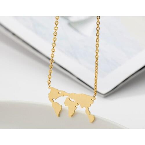 World Map Pendant Necklace Earth Day Gift Fashion Jewelry Stainless Steel Gold Ketting Earth Map Necklace BFF Gifts Collar Mujer