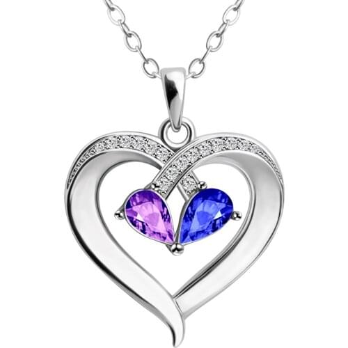 Personalized Heart Pendant Necklace with Birthstones Rose Gold Silver Chain Necklaces Jewelry Gift For Friend Engraved Name