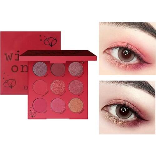 Red Wine 9Colors Eye Shadow Palette Glitter Shimmer Sexy Eyes Makeup Metallic Luminous Shadows Waterproof Lasting Cosmetic TSLM1