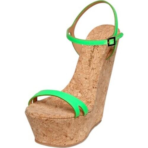 Green Pink Wedges Platform Sandals Cork Plus Size 45 Custom Shoes Womens Summer Holidays 2019 Super High Heels Dress Party Hot