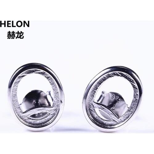8x10mm Oval Cabochon 925 Sterling Silver Semi Mount Stud Earrings Setting Amber Agate Opal Lapis Lazuli Fine Jewelry Setting