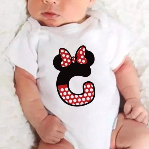 Font A B C D E F G Baby Onesie Custom Name Disney Minnie Mouse Letter Combination Toddler Romper Print Newborn Bodysuits 0-24M