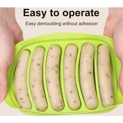 6-Cavity Sausage Maker Silicone Mold DIY Hot Dog Handmade Ham Sausage Mould Non-Stick Kitchen Making Hot Dog Tool